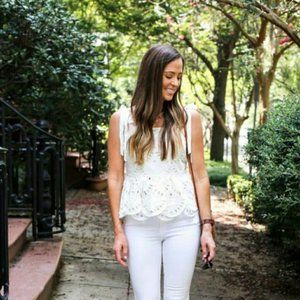J.Crew Ivory Tie-shoulder Eyelet Peplum Top NWT